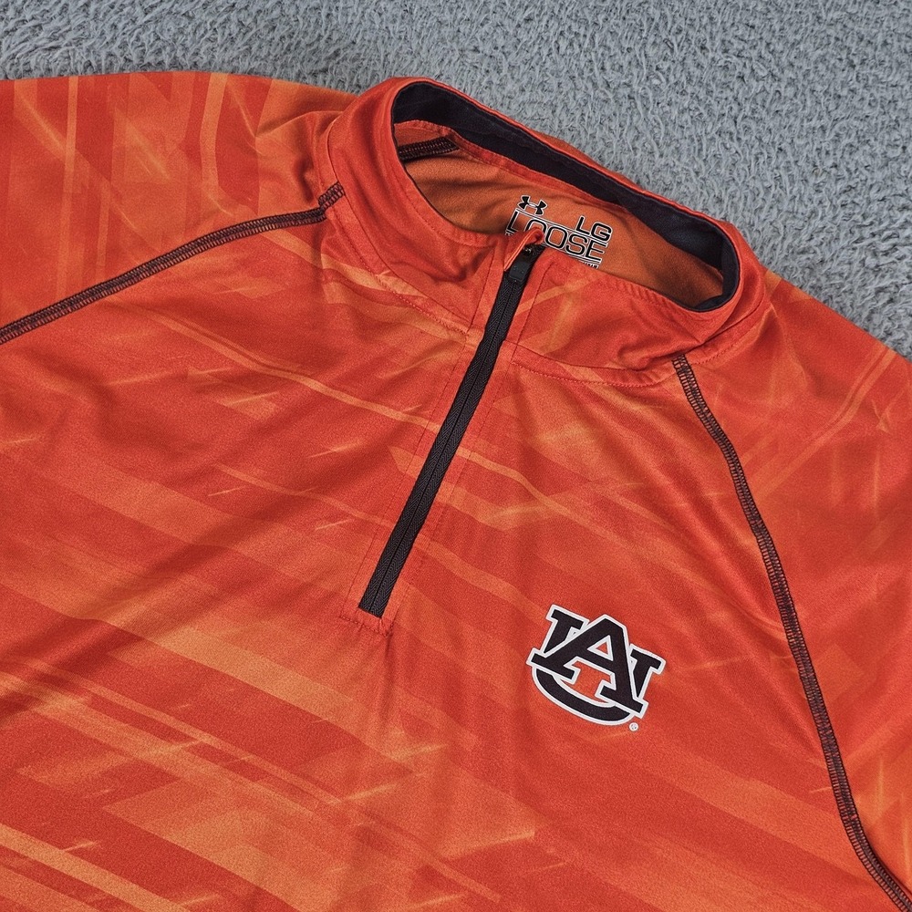 Auburn‎ Tigers Shirt Mens Large Orange NCAA Football 1/4 Zip Pullover HeatGear
